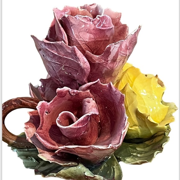 Vintage Pink Roses Pair Of Candle Stick Holders Italian Porcelain 5”T X 6”W - Picture 12 of 12